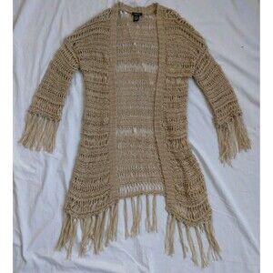 Rue21 Crochet Duster Cardigan Loose Knit Fringe Boho Bohemian Hippie Medium